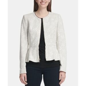 DKNY Floral Print Zip Up Peplum Jacket Ivory